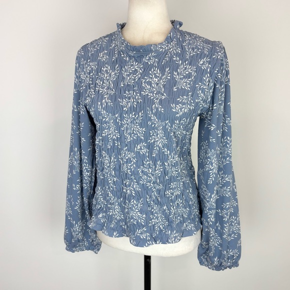 Jules & Leopold blue floral smocked blouse - Picture 2 of 7